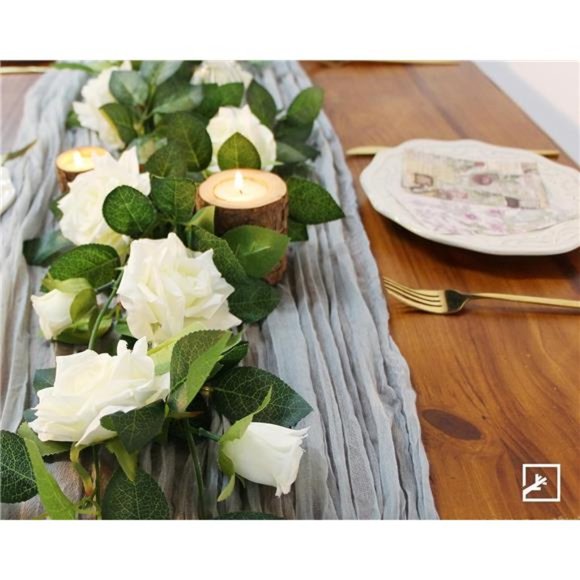 5Pcs 32.5FT White Flower Rose Garland Fake Vines Faux Artificial Floral Garland - Picture 6 of 6